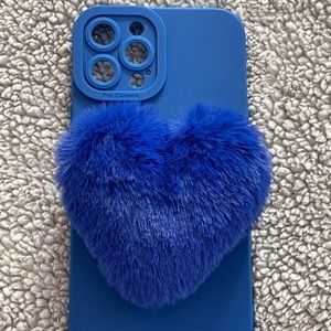 iPhone 12 Pro Max Blue Case with Heart PomPom